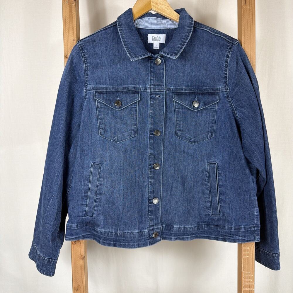 Vintage Y2K Croft & Barrow Blue Button Up Denim Jean Jacket #1281 Size LARGE